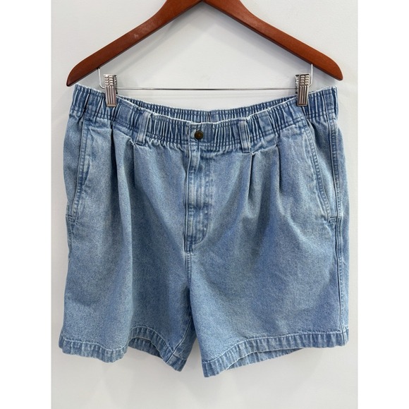 Eddie Bauer Mens Large Cotton Denim Shorts Elastic Waist Casual Blue Outdoor - Picture 5 of 9